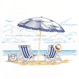 Umbrella and Chairs Beach Scene Etching