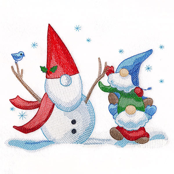 Snowman Building at Christmas Gnomes