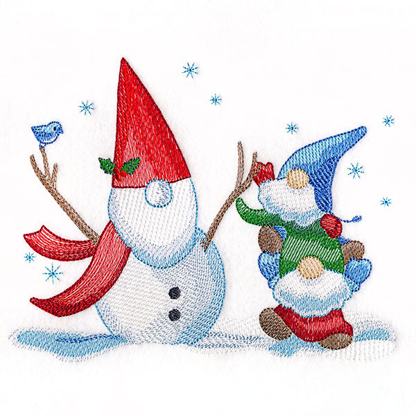Snowman Building at Christmas Gnomes