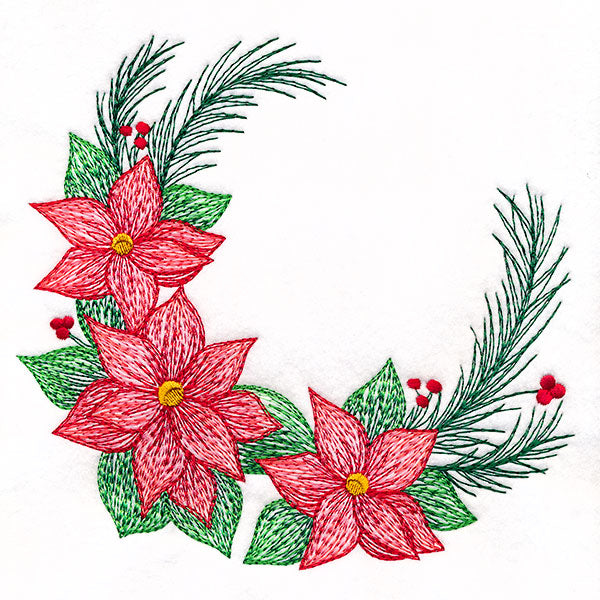Textured Christmas Poinsettias Wreath – Embroidery Library