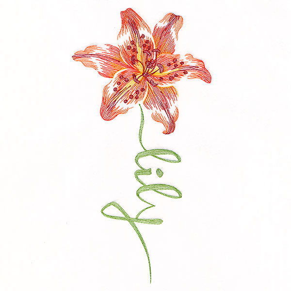 lily flower font Flourishing Calligraphy - Lily 11.75" x 6.04" / 298.4mm x 153.48mm | Machine Embroidery Design