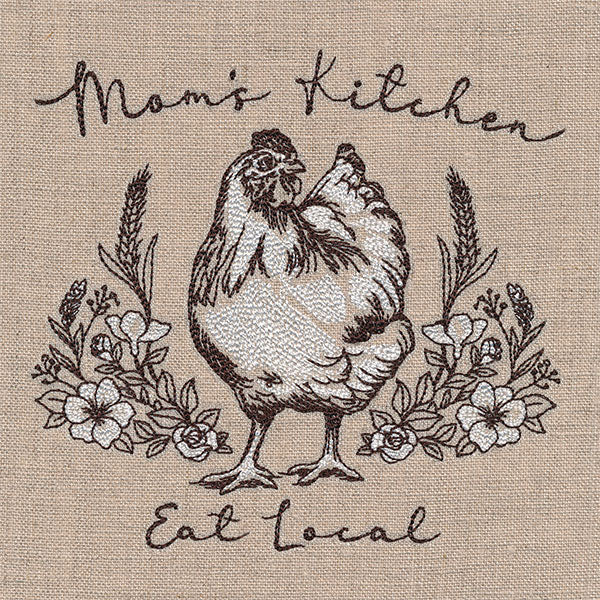 Mom’s Kitchen, Eat Local Chicken Etching