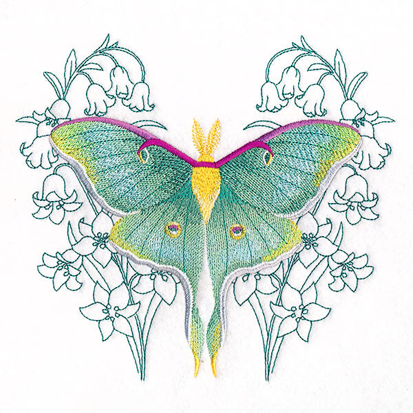 Luna Moth and Snowbell Flowers