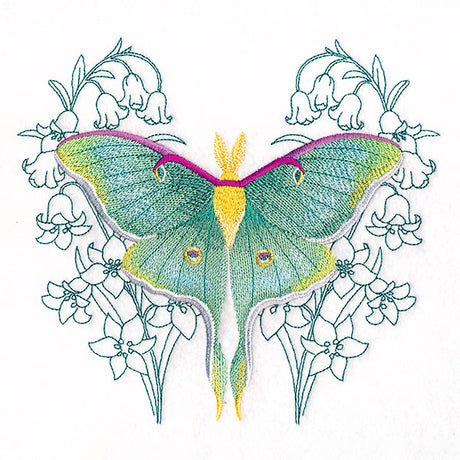 Luna Moth and Snowbell Flowers