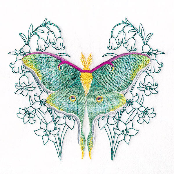 Luna Moth and Snowbell Flowers