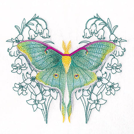 Luna Moth and Snowbell Flowers