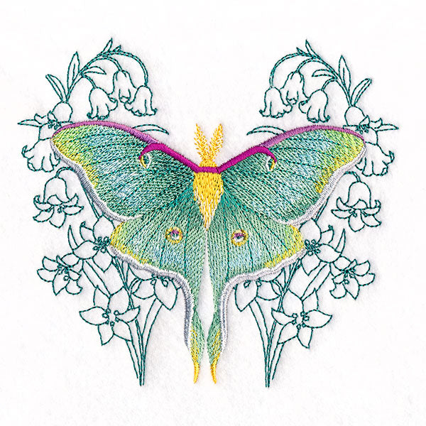 Luna Moth and Snowbell Flowers