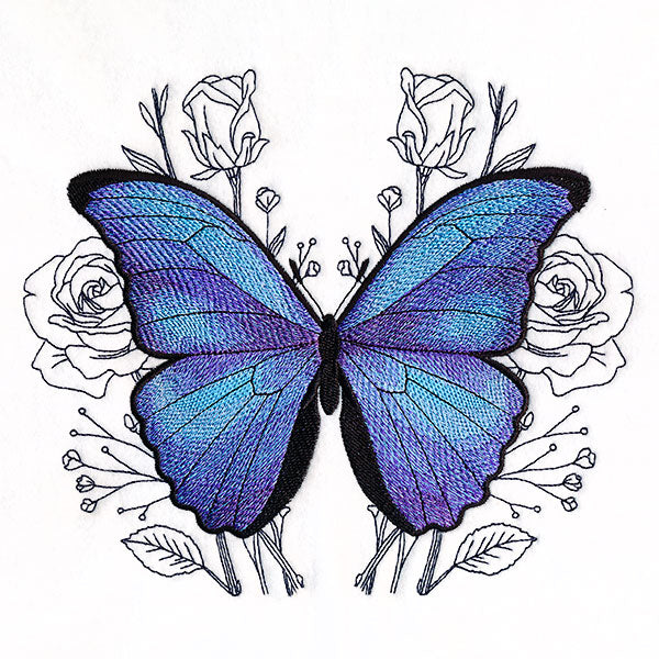 Blue Morpho Butterfly and Roses