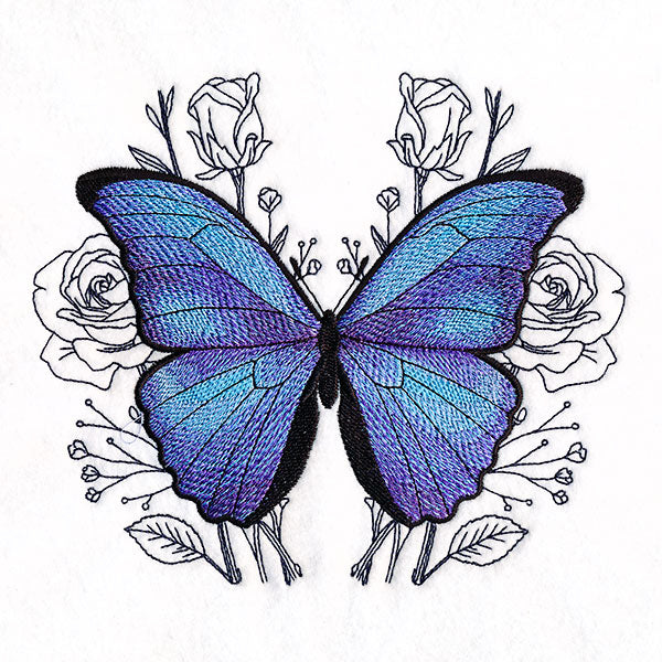 Blue Morpho Butterfly and Roses