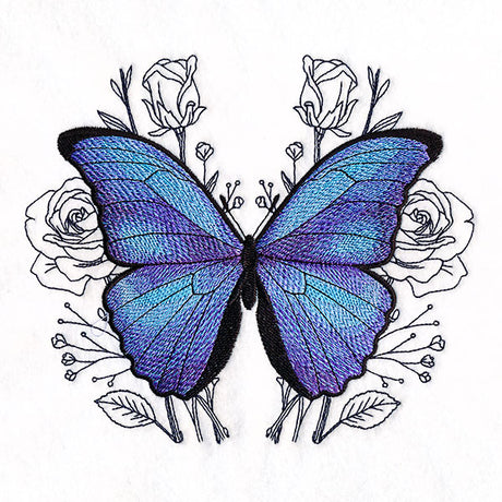 Blue Morpho Butterfly and Roses