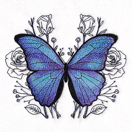 Blue Morpho Butterfly and Roses