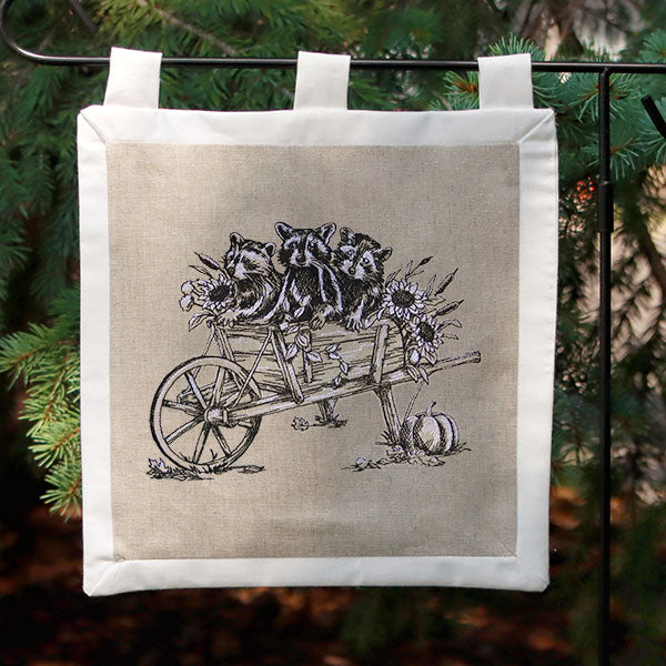 Raccoons in a Wheelbarrow Etching