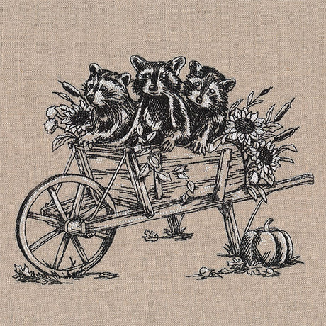 Raccoons in a Wheelbarrow Etching
