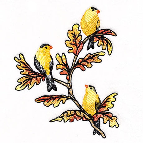 Goldfinches on Autumn Oak Branches Trio