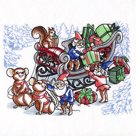 Christmas Mice & Gnomes Sleigh Team Scene