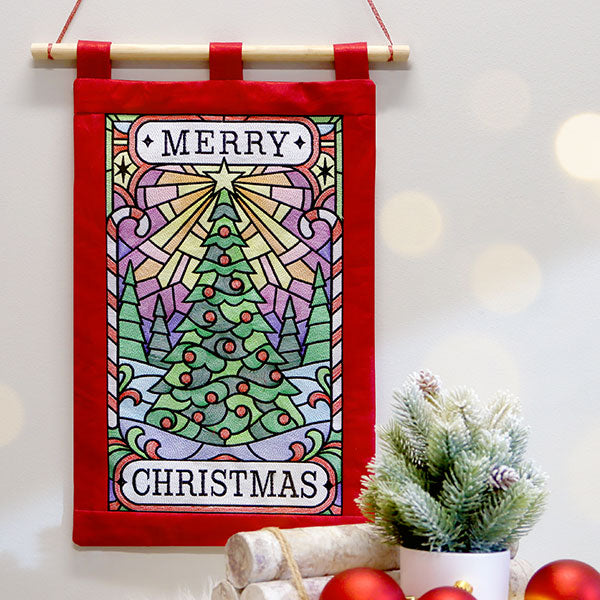 Merry Christmas Tree Stained Glass Sign