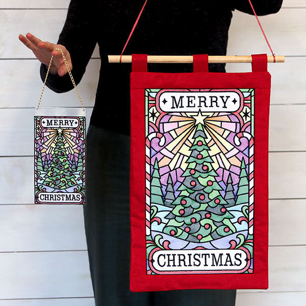 Merry Christmas Tree Stained Glass Sign