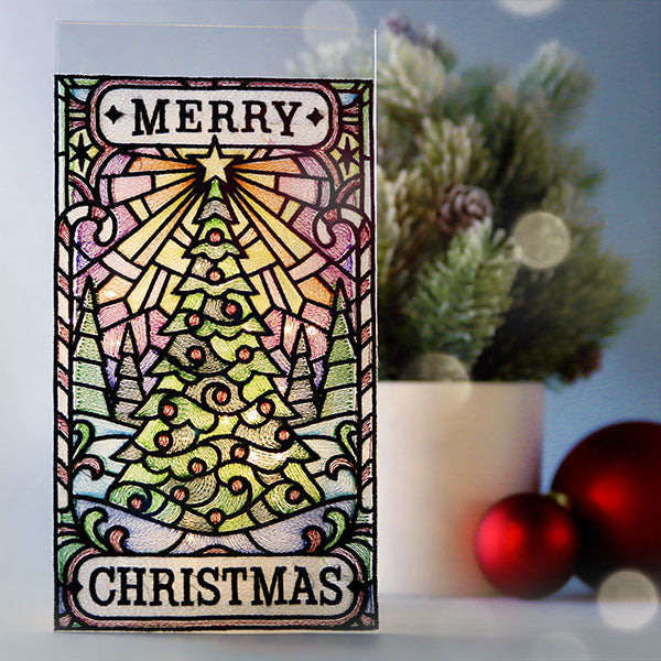 Merry Christmas Tree Stained Glass Sign