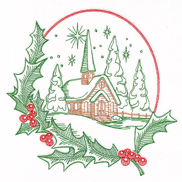 Christmas Holly Church Scene