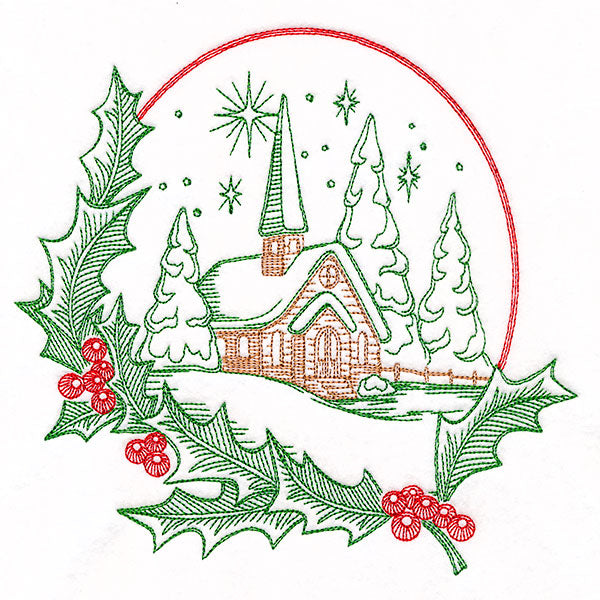 Christmas Holly Church Scene