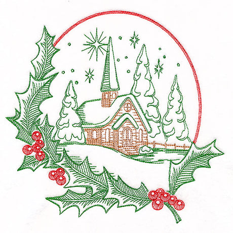 Christmas Holly Church Scene
