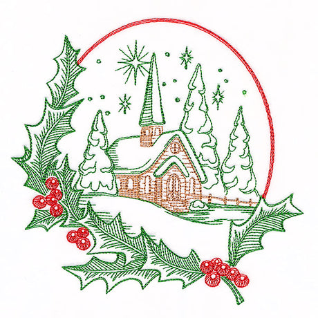 Christmas Holly Church Scene