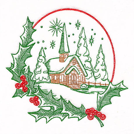 Christmas Holly Church Scene