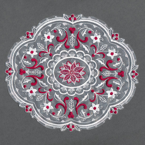 Poinsettias & Holly Doily (Organza)