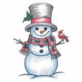 Snowman with Cardinal Etching