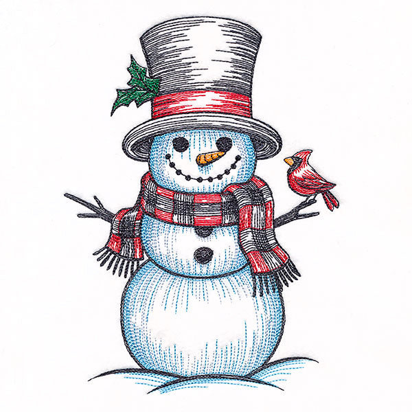 Snowman with Cardinal Etching