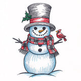 Snowman with Cardinal Etching