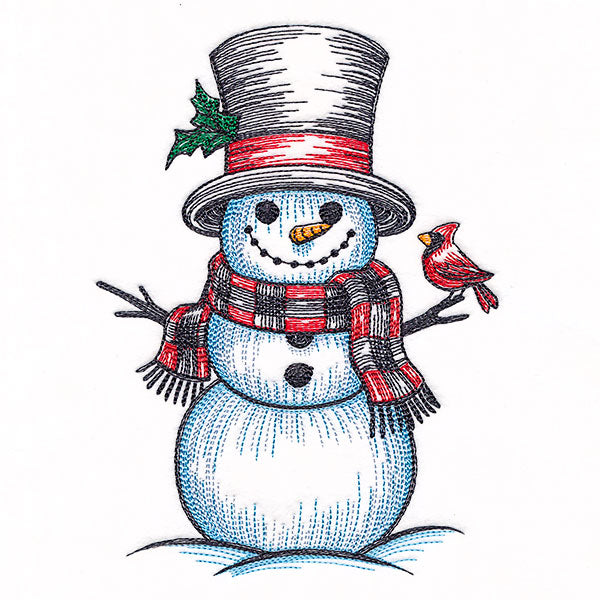 Snowman with Cardinal Etching