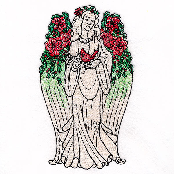 Christmas Poinsettias and Cardinal Angel Statue