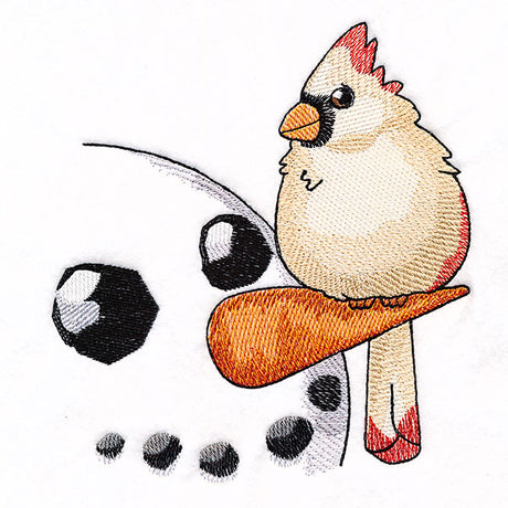 Sweet Peeking Snowman with Female Cardinal