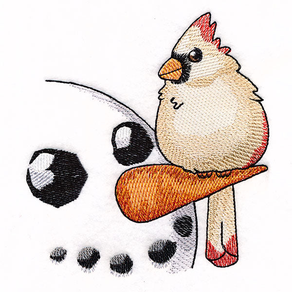 Sweet Peeking Snowman with Female Cardinal