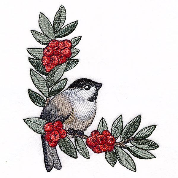 Chickadee with Winter Berries Corner (Left)