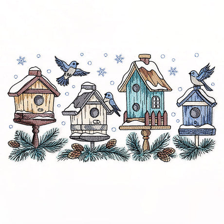 Winter Birdhouse Block Party Border