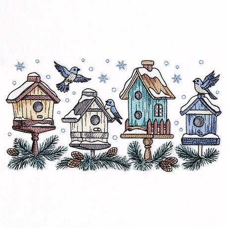 Winter Birdhouse Block Party Border
