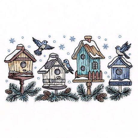 Winter Birdhouse Block Party Border