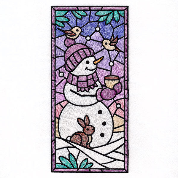 Woodland Snowman Stained Glass Panel 1