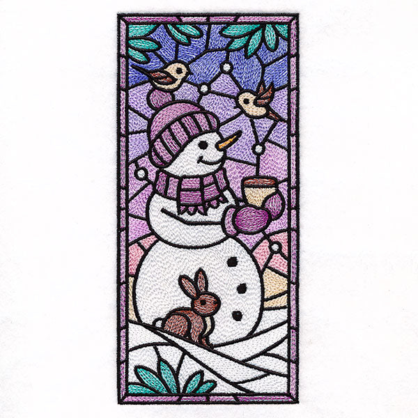 Woodland Snowman Stained Glass Panel 1