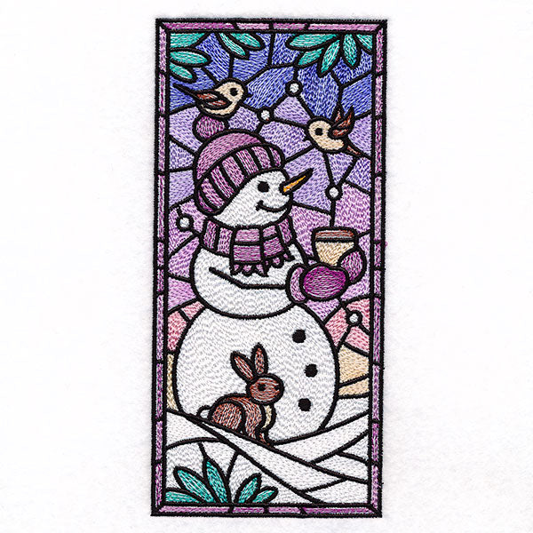 Woodland Snowman Stained Glass Panel 1