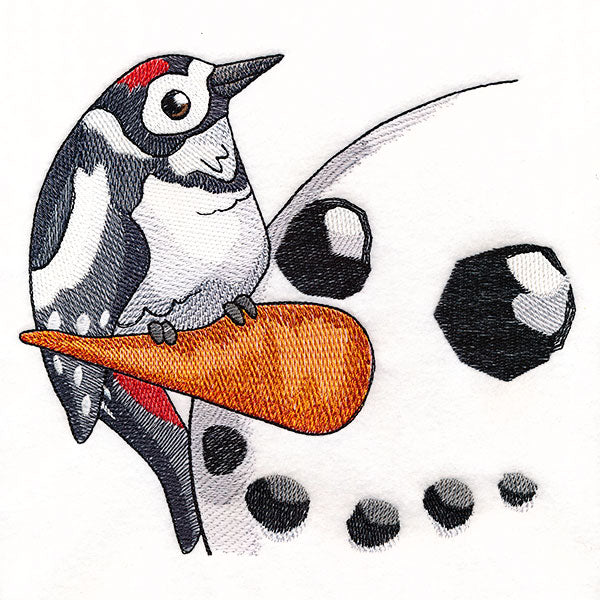 Sweet Peeking Snowman with Woodpecker