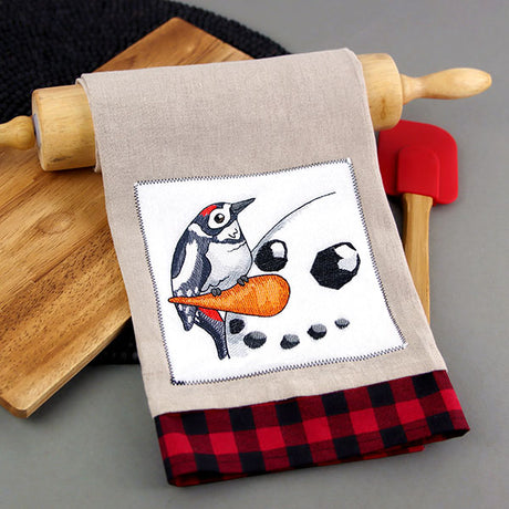 Sweet Peeking Snowman with Woodpecker