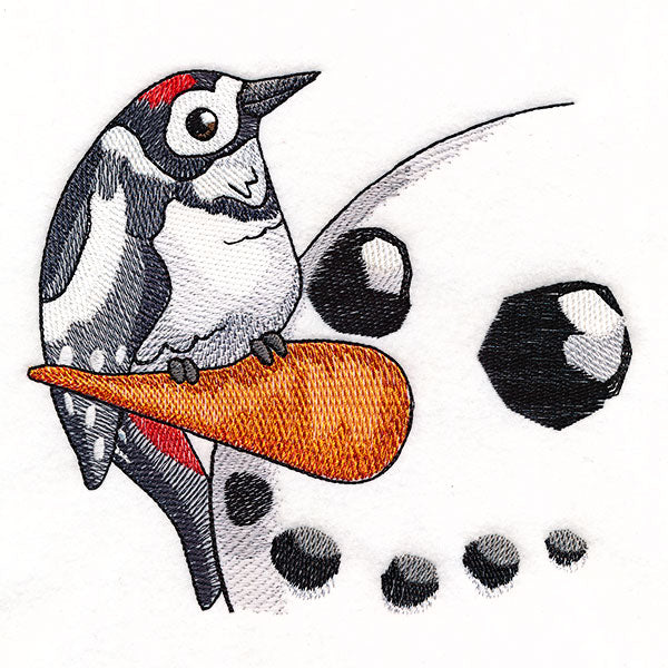 Sweet Peeking Snowman with Woodpecker