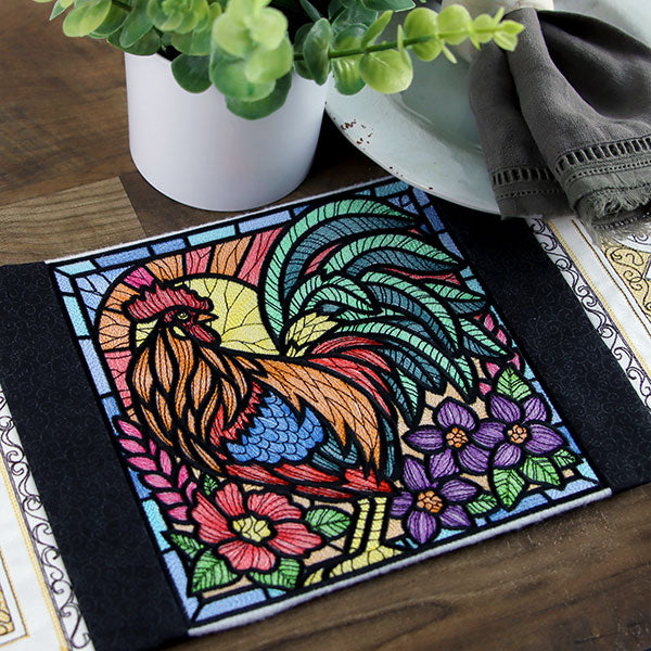 Sunrise Rooster Stained Glass Square