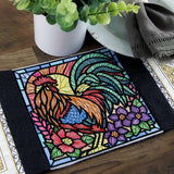 Sunrise Rooster Stained Glass Square