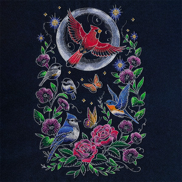 Midnight Garden & Birds Scene