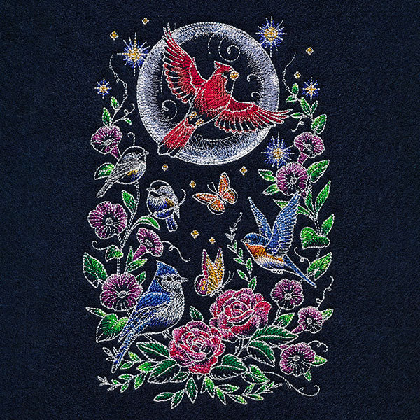 Midnight Garden & Birds Scene