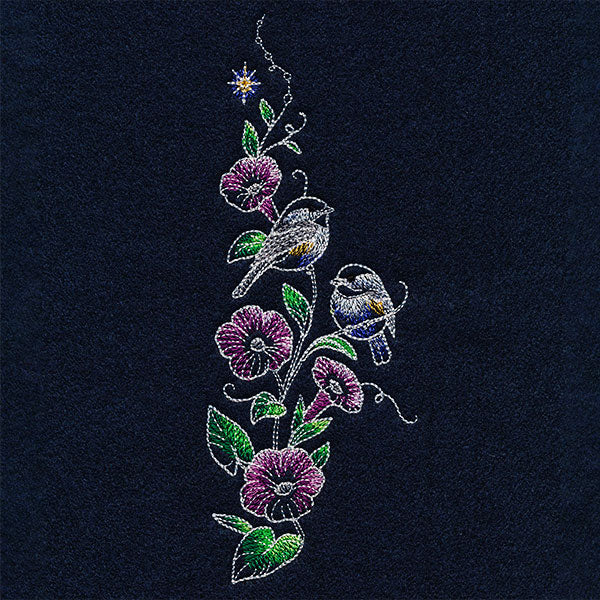 Midnight Garden Morning Glories & Chickadees Feature